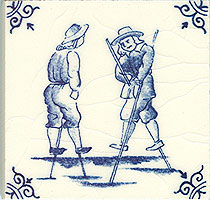 2 Mini Tile Magnet, Antique Delft Blue Children Scene