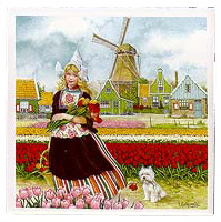 3 Tulip Girl Color Tile, Refrigerator Magnet