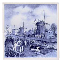 3 Windmill Tile with Magnet-Blue