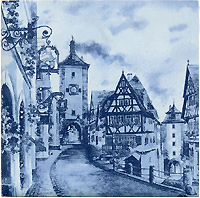 3 European Village Blue Tile, Refrigerator Magnet