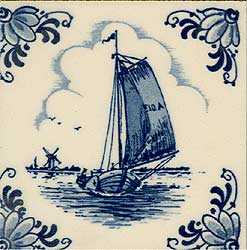 3 Mini Tile Magnet, Antique Delft Blue Scenic Tile