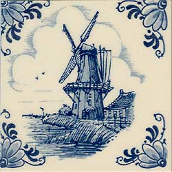 3 Mini Tile Magnet, Antique Delft Blue Stage Windmill Scene