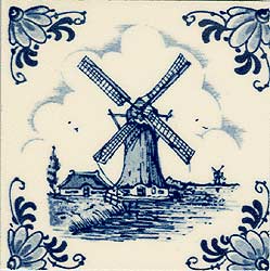 3 Mini Tile Magnet, Antique Delft Ground Sailor Windmill Scene