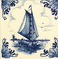 3 Mini Tile Magnet, Antique Delft Sailor Scene