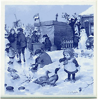 Dutch Village Snow Day Blue Tile, 3SQ Fridge Magnet