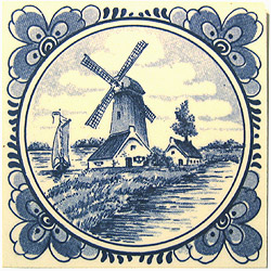 3 Mini Tile Magnet, Windmill Scene with Fancy Border