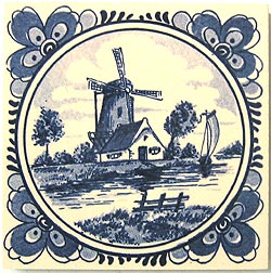 3 Mini Tile Magnet, Antique Delft Windmill Scene w/ Fancy Border