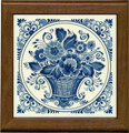 Tile with Frame, Delft Blue Flower Basket, 7.5