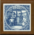 Tile with Frame, Delft Blue Boeckbinder / Bookbinder, 7.5