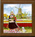 Tile Trivet, Delft Blue Tulip Girl, 7.5