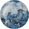 Delft Blue Decorative Plate - Three Windmills with Calves 9.25D