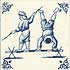 2 Mini Tile Magnet, Antique Delft Blue Children Scene