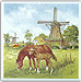 3 Windmill with Horses Color Tile, Refrigerator Magnet