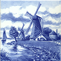 Dutch Windmill Scene Delft Blue Tile, 6