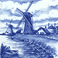 Dutch Windmill Scene Delft Blue Tile, 6