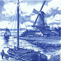 Dutch Windmill Scene Delft Blue Tile, 6