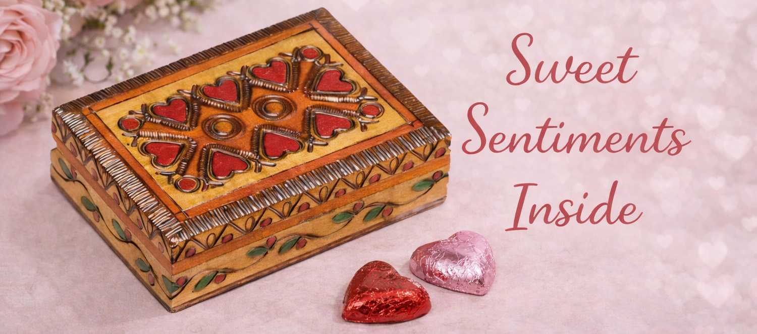 Valentine carved wooden heart keepsake box gift