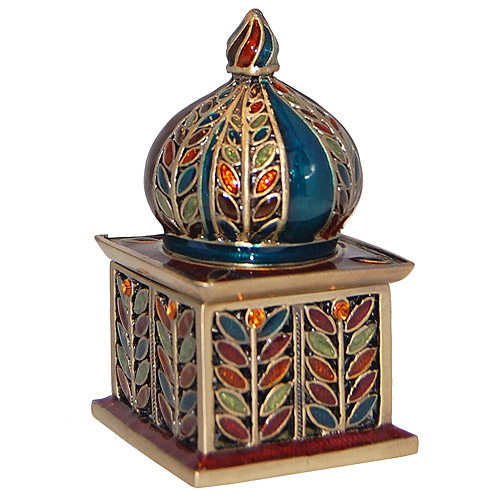 Taj Mahal Enamel Trinket Box with Rhinestones, 2.75H