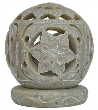 Indian Soap Stone Candle Holder, Large Globe, 4H