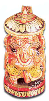 Indian Wooden Painted Ganesh, Round, 4H