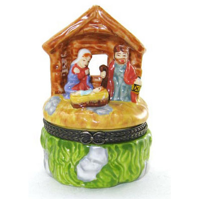 Nativity with Stable Scene - Porcelain Trinket Box