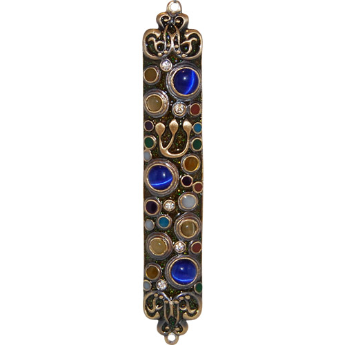 Jewish Mezuzah - Jeweled Cat Eye Design