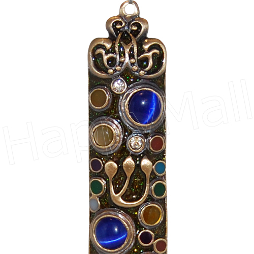 Jewish Mezuzah - Jeweled Cat Eye Design, photo-1