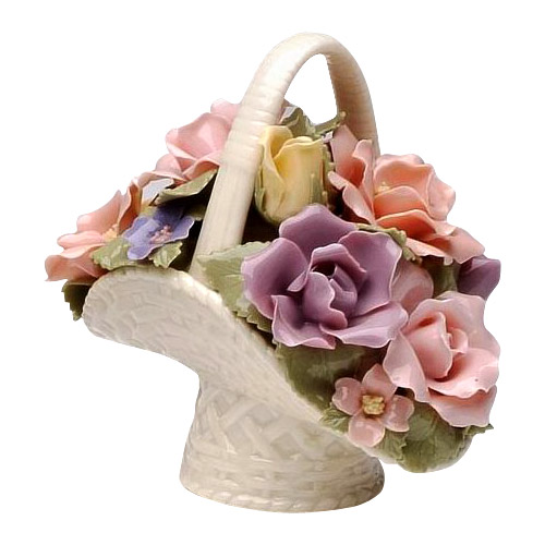 Rose Basket, Miniature Porcelain Figurine - 3.75H