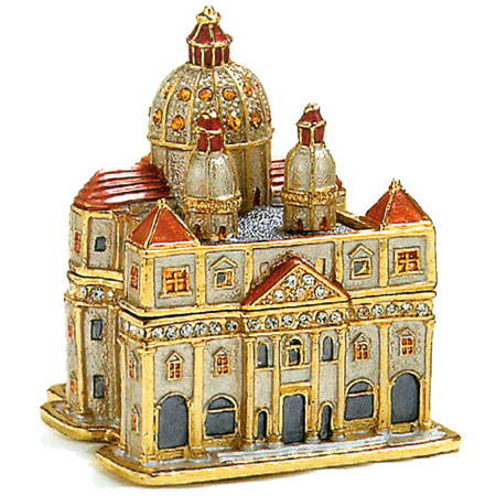 St. Peter Basilica Church Enamel Jeweled Trinket Box - 3.5H