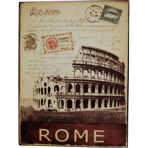 Rome, Italy Souvenir Postal Themed Metal Wall Plaque - 13.75L