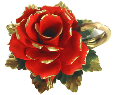 Italian Capodimonte Flower - 7 Red Rose Candle Holder