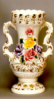 Italian Capodimonte Flowers - 14 Vase w/Handles