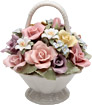 Flower Bouquet Basket, Miniature Porcelain Figurine - 4-3/4H