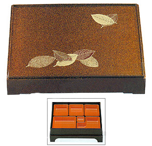 Gold Color Bento Box with Footed Cover, Leaf - 12x10