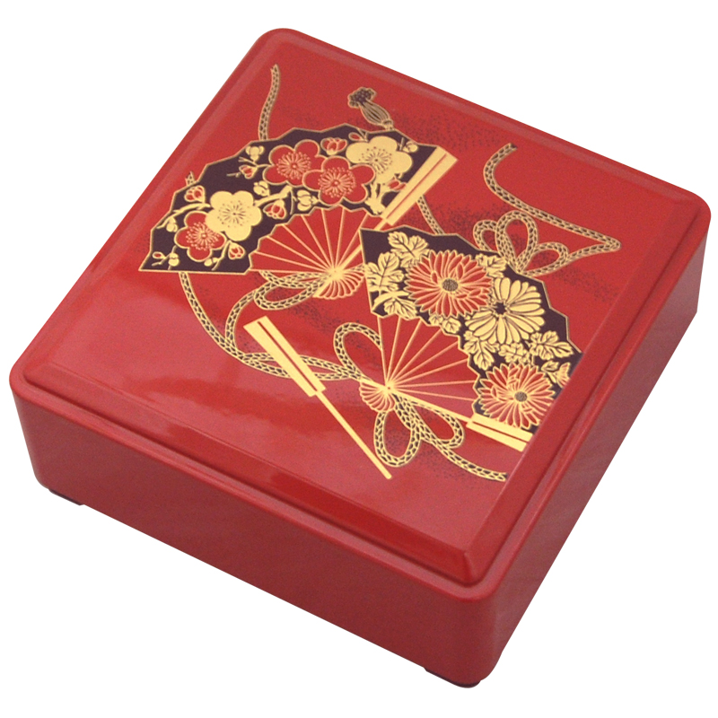 Red Lacquer Stack Box with Fans, 5-1/4W, photo main