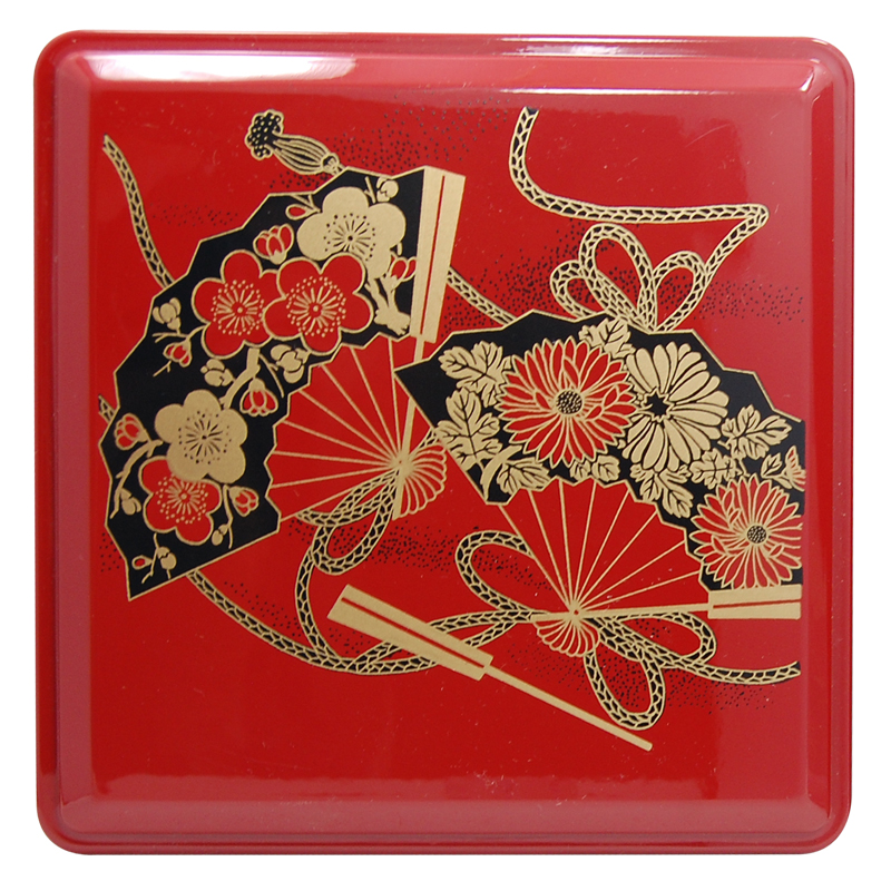 Red Lacquer Stack Box with Fans, 5-1/4W, photo-1