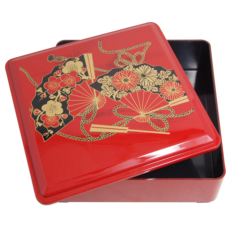 Red Lacquer Stack Box with Fans, 5-1/4W, photo-2