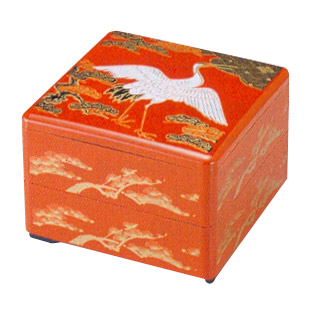 2 Tier Red Stack Lacquer Box, Longevity, 7-3/4SQ