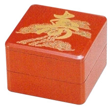 2-Tier Longevity Red Lacquer Box, 4-1/2SQ