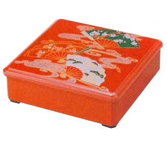 1-Tier Red Fan Lacquer Box, 10-1/2SQ