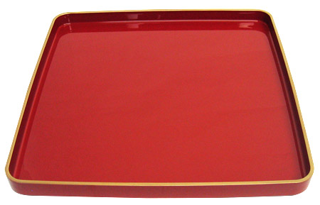 14 Square Lacquer Brick Red Tray w/ Gold Trim