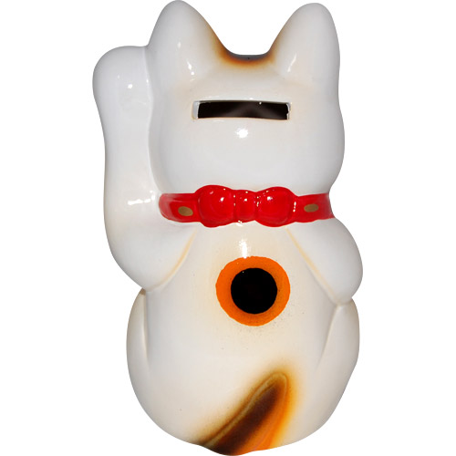 White Color, Maneki Neko Lucky Cat w/ Left Hand Raised, 6, photo-1