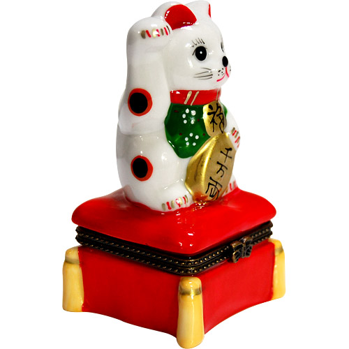 Japanese Welcome Cat w/ Right Hand Raised Trinket Box, photo-1