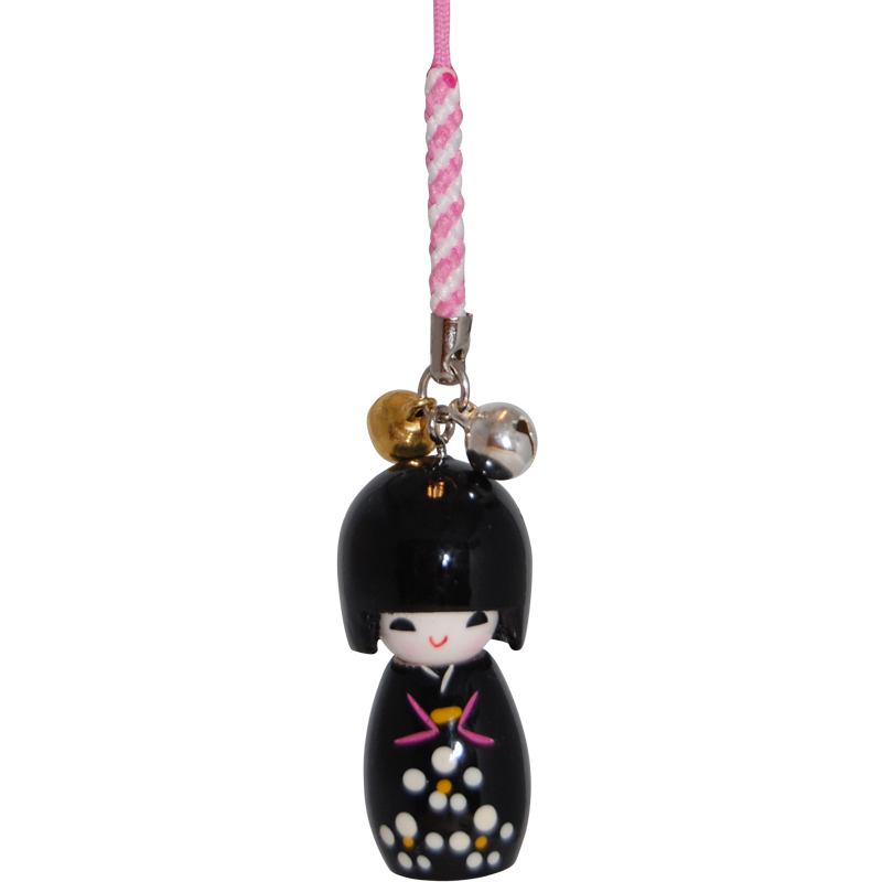 Wooden Kokeshi Doll Charm - Black