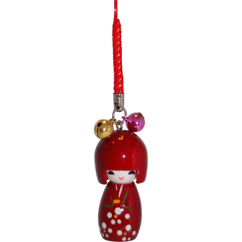 Wooden Kokeshi Doll Charm - Burgundy