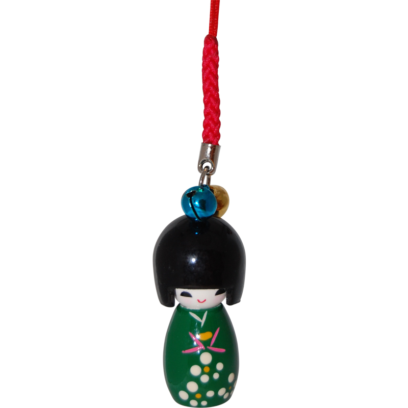 Wooden Kokeshi Doll Charm - Dark Green