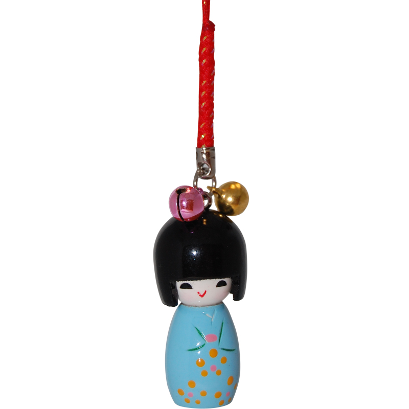 Wooden Kokeshi Doll Charm - Light Blue