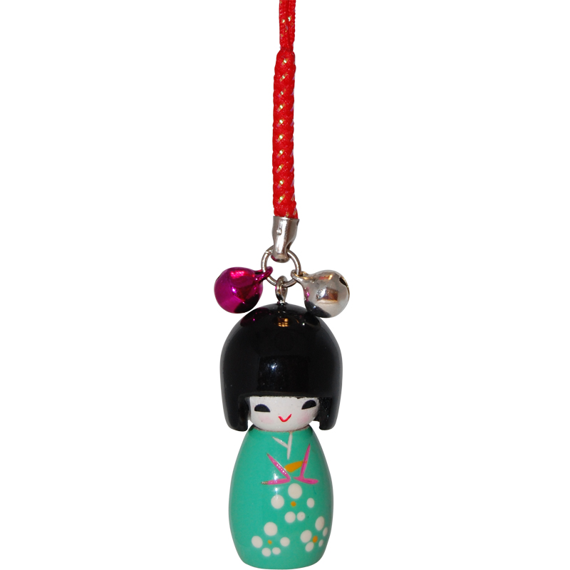 Wooden Kokeshi Doll Charm - Light Green