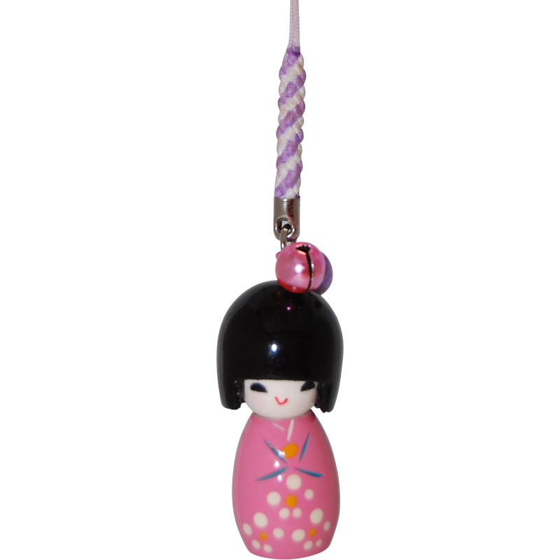 Wooden Kokeshi Doll Charm - Pink