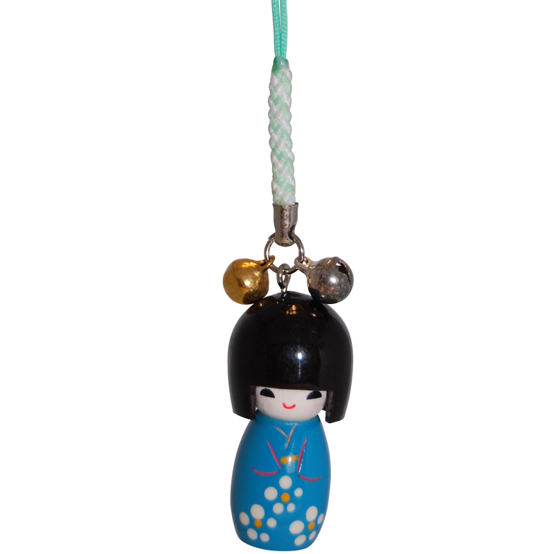 Wooden Kokeshi Doll Charm - Teal